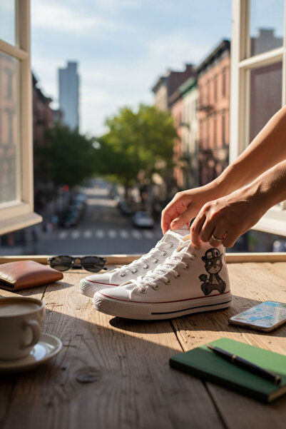 Lideral Unisex Siyah Beyaz Spor Ayakkabı Kuromi Korsan Ayıcık Baskılı Convers...