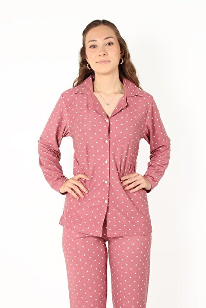 Mckanzie 02254 Dot Pattern Long Sleeve Top Long Bottom Pajama Set