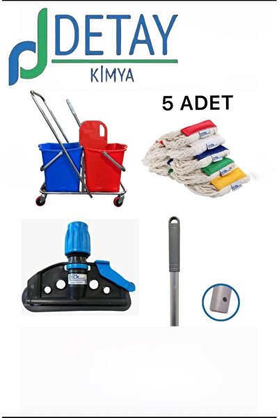 MCK Plus UMBEX PLUS Çift Kovalı Krom Temizlik Arabası Paspas Arabası Islak Mop Seti 7 Parça UMBEX