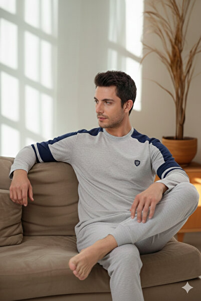 big mama Men's Winter Cotton Pajama Set - with Pockets on Pants, Shoulder Detail