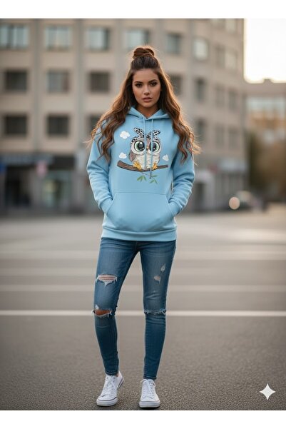 Trendy Sun سترة لطيفة على شكل بومة مطبوع بغطاء رأس . قماش بثلاثة خيوط مريح وم...