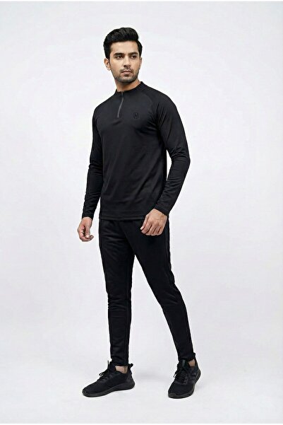 Man Of Man Black 1/4 Zipper Men's Tracksuit Set