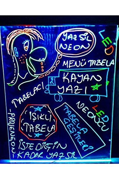 Genel Markalar 3 Renk Kalemli Yaz Sil Neon Led Tabela Sihirli Yazboz Fosforlu Kalem Yazı Panosu 60x80 Cm