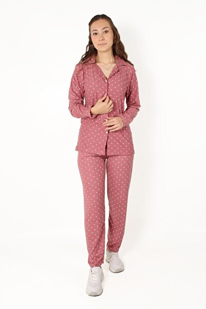 Mckanzie 02254 Dot Pattern Long Sleeve Top Long Bottom Pajama Set