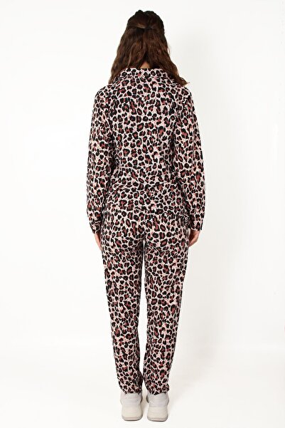 Mckanzie 02258 Leopard Uzunkol Top Long Bottom Pajama Set