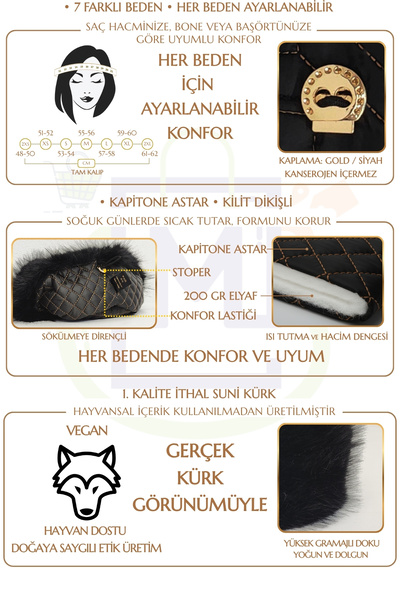 Mağazam Online Russian Style Long Fur Trendy Kalpak Hat Winter Plush Vegan Faux Fur - Soft Black