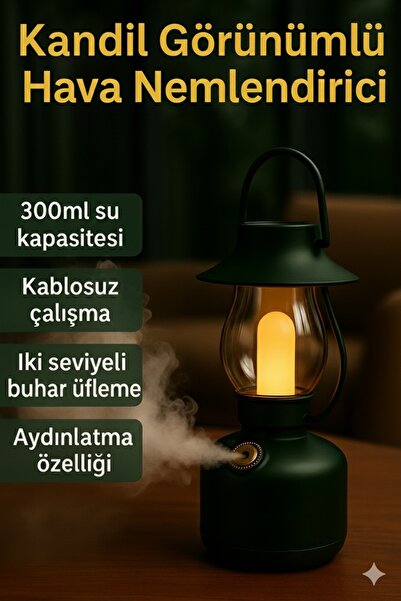 esy teknoloji Kandil Görünümlü Hava Nemlendirici – LED Işıklı Kablosuz Aromat...