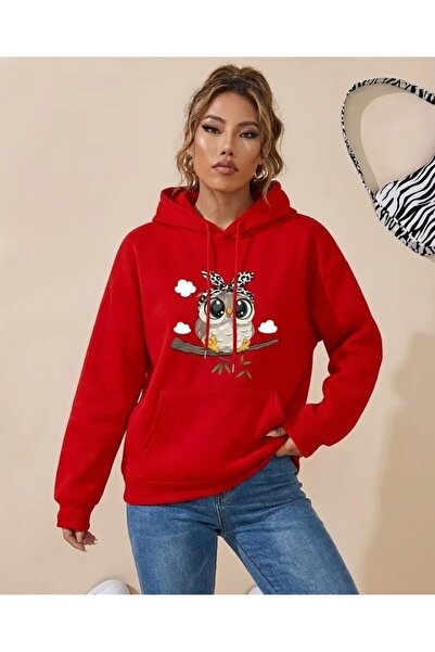 Trendy Sun سترة لطيفة على شكل بومة مطبوع بغطاء رأس . قماش بثلاثة خيوط مريح وم...