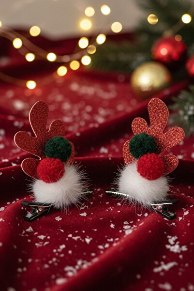Jaida Moda Reindeer Antler and Pompom Ball Figured Christmas Hair Clip Set of 2