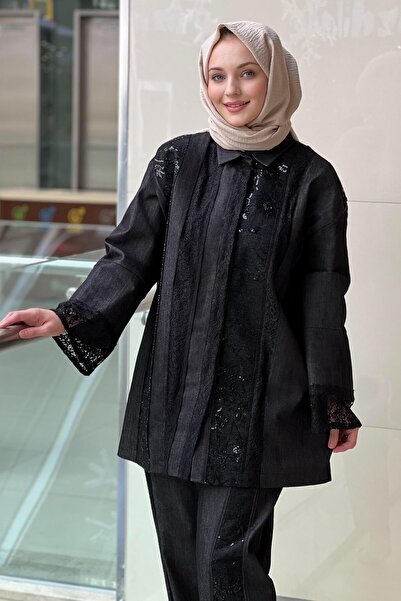 Ghisa Hidden Button Lace Detailed Shirt Pants Set