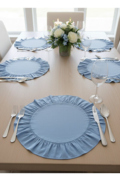 LILYUM Pamuk Polyester Fırfırlı Yuvarlak Amerikan Servisi Supla 2'li 40 Cm