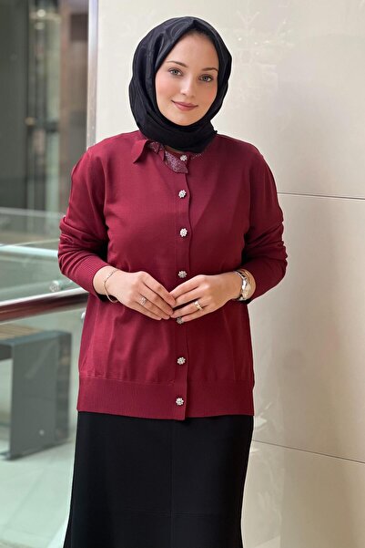 Ghisa Mercerized Cardigan with Stone Bow Detail on the Collar