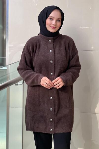 Nuss Cardigan din angora cu broderie florală cu paiete și închidere cu capse în față