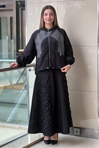 Ceremony Star Suit with Jacket and Skirt Featuring Zipper Detail on the Front and Pockets