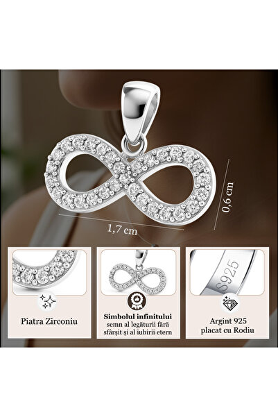 Sentivo Pandantiv din Argint 925 Placat cu Rodiu, piatra Zirconiu Premium, Simbolul Infinitului, Elegant