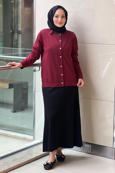 Ghisa Mercerized Cardigan with Stone Bow Detail on the Collar