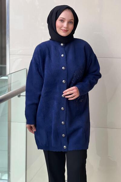 Nuss Cardigan din angora cu broderie florală cu paiete și închidere cu capse în față