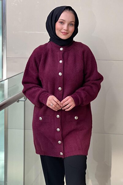 Nuss Angora Cardigan with Front Snap Button Pocket Detail