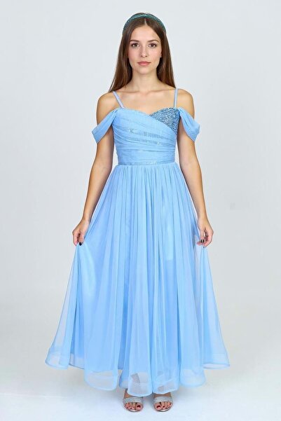 s.t. sebat tekstil فستان سهرة نادل مدعوم بالشيفون للفتيات