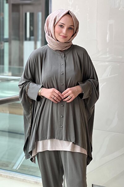 Ghisa Beaded Detailed Bat Sleeve Shirt Underwear Pants 3-Piece Set