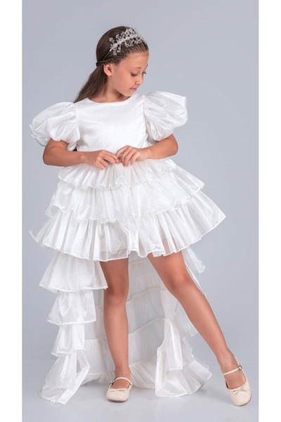 s.t. sebat tekstil Rochie de seară pentru fetiță, cu coadă detașabilă și coroană