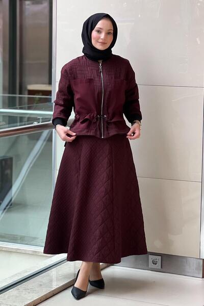 Ceremony Baklava Quilted Set with Zippered Jacket and Skirt