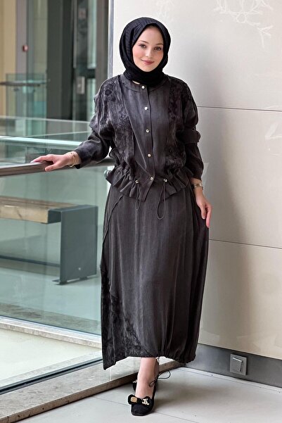 Ghisa Ethnic Patterned Buttoned Ribbed Tunic Skirt Set