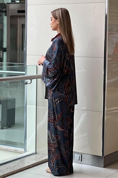 Ghisa Shawl Patterned Shirt Pants Set