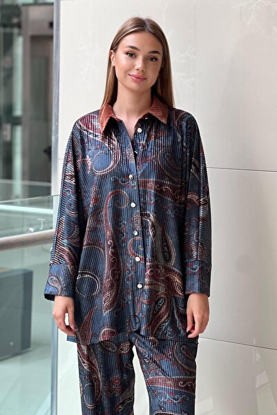 Ghisa Shawl Patterned Shirt Pants Set