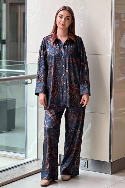 Ghisa Shawl Patterned Shirt Pants Set