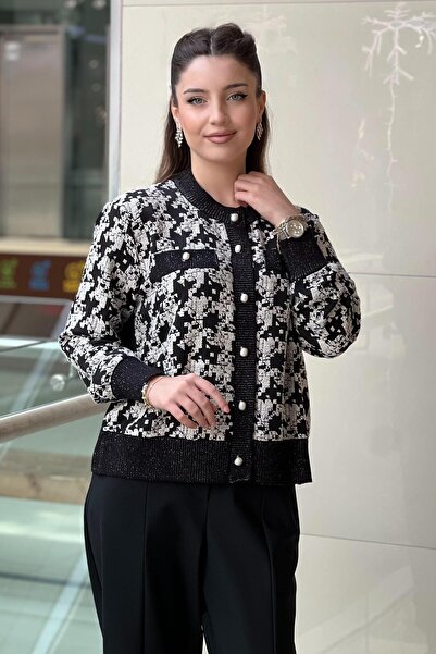 Ghisa Pearl Button Patterned Knitwear Cardigan