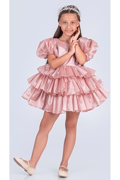 s.t. sebat tekstil Rochie de seară pentru fetiță, cu coadă detașabilă și coroană