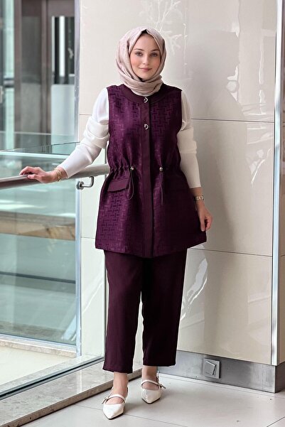 Ghisa Self-Patterned Vest and Trouser Set with Waist Stopper