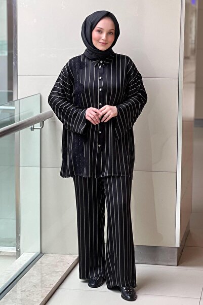 Ghisa Guipure Detailed Striped Satin Suit