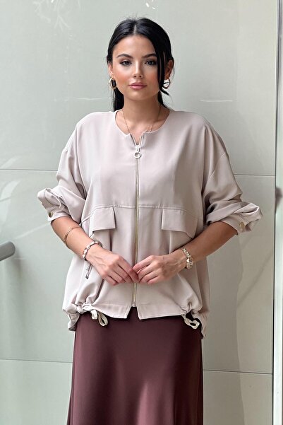 Ghisa Pocket Detailed Zippered Waist Drawstring Jacket