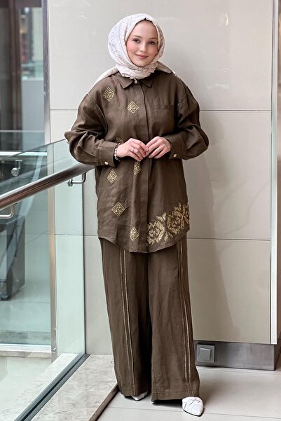 Ghisa Varak Bead Embroidered Linen Shirt Trousers Set