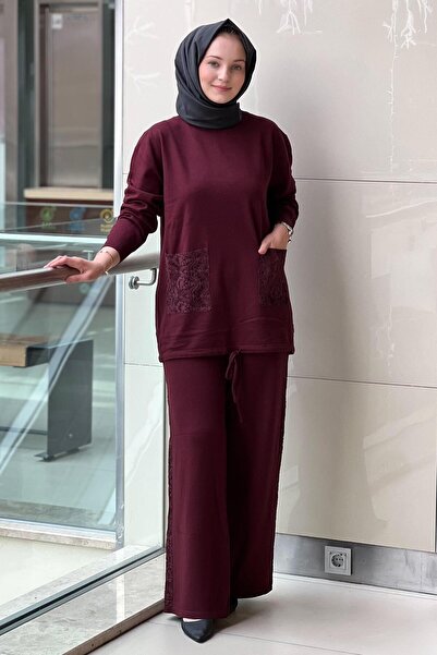 Mahal Crochet Knitwear Lace Detailed Trouser Knitwear Set