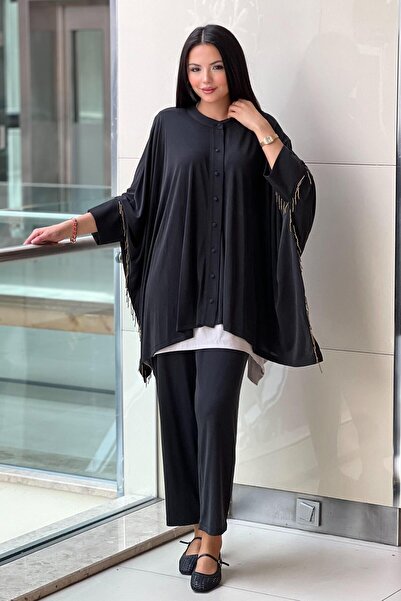 Ghisa Beaded Detailed Bat Sleeve Shirt Underwear Pants 3-Piece Set