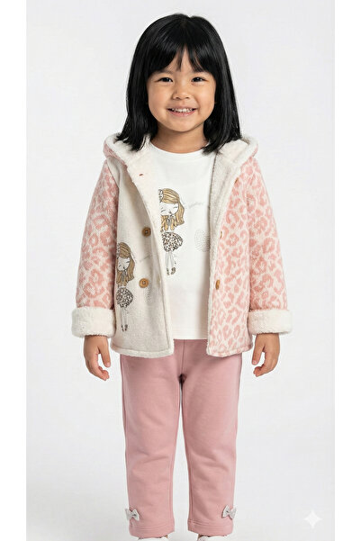 Mini Baray Girl's Plush Coat and Pants Set (1-2-3 Years Old)