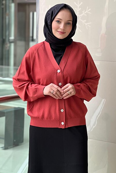 Ghisa Wick Patterned Raglan Sleeve Mercerized Cardigan