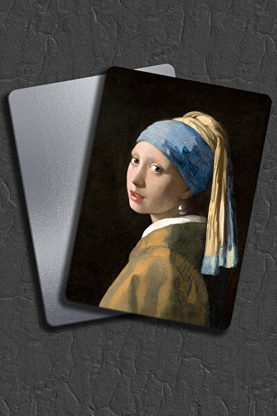 SPLASH İnci Küpeli Kız J. Vermeer Metal Poster Tablo - Klasik Sanat Dekoru - Matkapsız Montaj Hediyeli