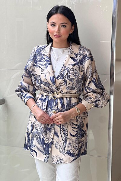 Ghisa Leaf Patterned Jacket with Rope Belt