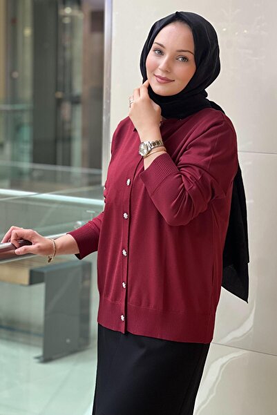 Ghisa Mercerized Cardigan with Stone Bow Detail on the Collar