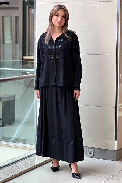 Ceremony Anjelik Patı Leather Detailed Skirt Leather Band Suit