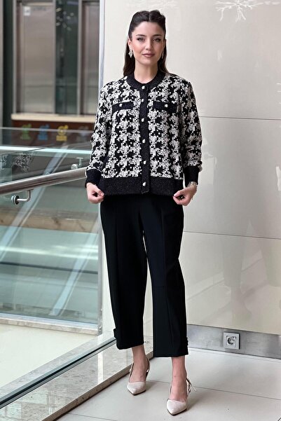 Ghisa Pearl Button Patterned Knitwear Cardigan