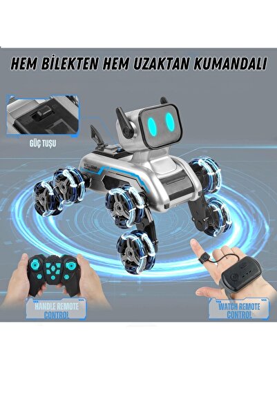 cayenna Oyuncak 2.4 GhZ Uzaktan ve Bilekten Kumandalı Şarjlı 8 Teker Akrobat Robot Köpek Müzikli ve Led Işık