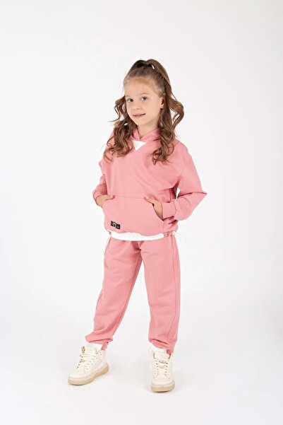 s.t. sebat tekstil Girl's Embroidered Detailed Elastic Style Tracksuit Set