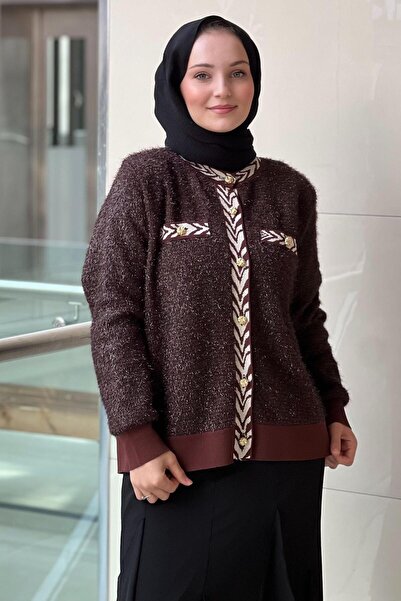 Ghisa Ribbed Glitter Drawstring Knit Cardigan