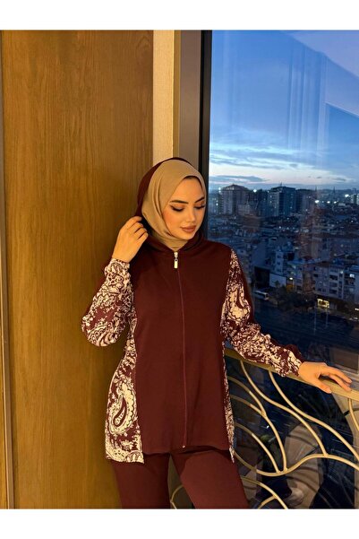 asyadabutik Women's Shawl with Patterned Trim, Front Zipper, Oversize Capuz, Hooded Pieces Tkaim