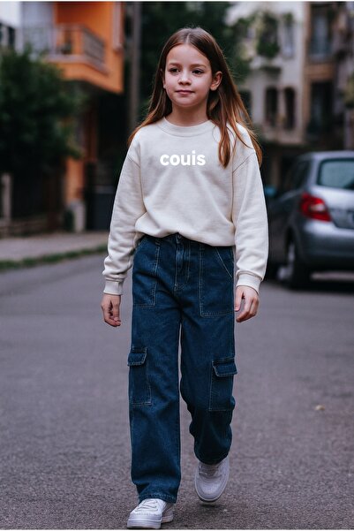 couis Pantaloni de blugi cu picioare largi pentru copii cu buzunare cargo